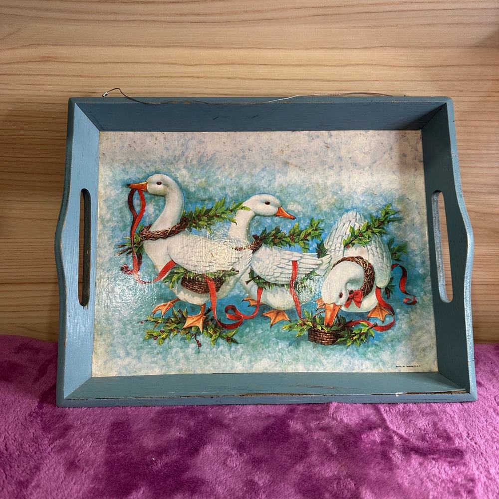 Vintage Goose Christmas Serving Tray Decor Holiday Country Farmhouse - Picture 1 of 7